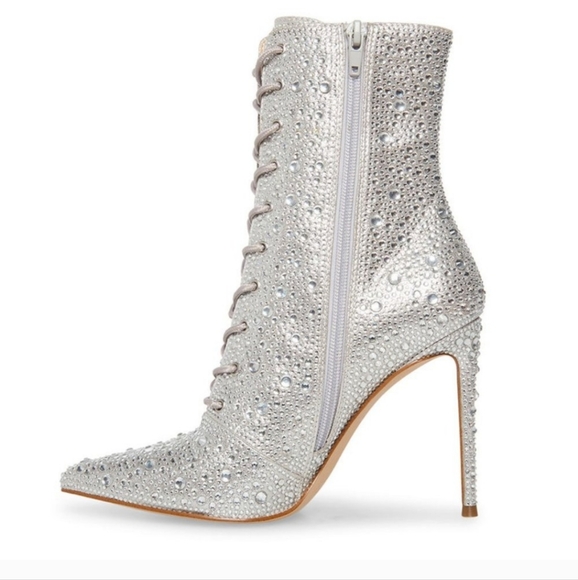 Steve Madden Blingy Valency Rhinestone Stilletto Heel Zip and Lace-Up Booties - Picture 4 of 16
